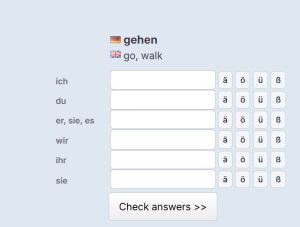 Zrzut ekranu ćwiczeń koniugacji